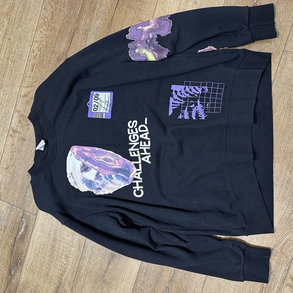 Black Sweatshirt with Purple Graphic Design